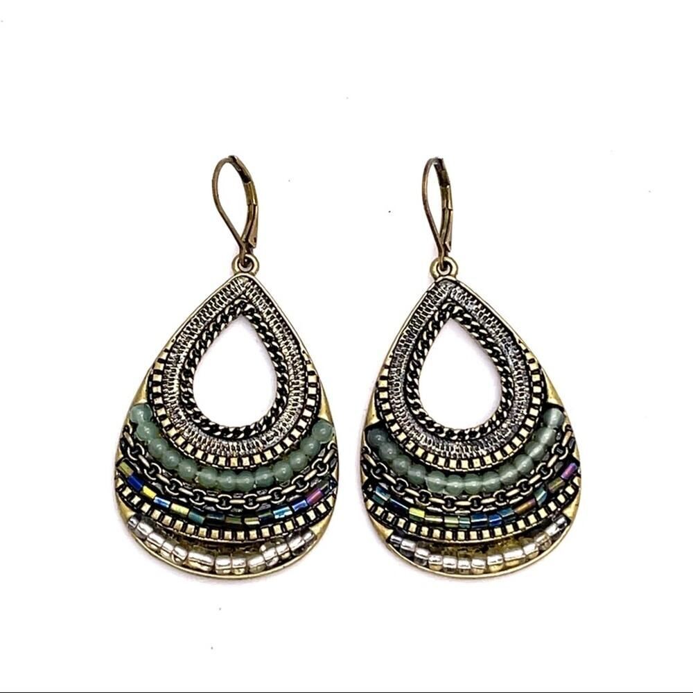 Teardrop beaded earrings bronze brass color